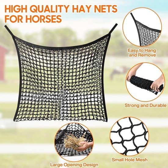 2 stk. - Slow-feed høpose - Høpose med stor kapacitet til heste - Nem at hænge foderpose til heste - Foderkrybbe til heste - 80 x 90 cm