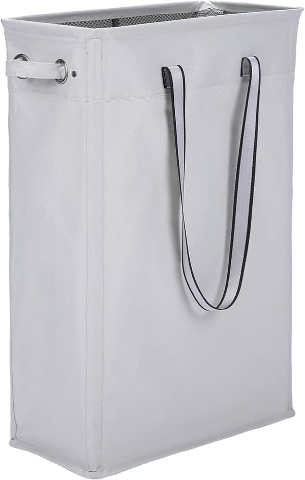 Fabric Laundry Basket, 60 cm Practical Hanging Laundry Hamper Tall and Slim Waterproof Bag with Breathable Mesh Lid, Grey