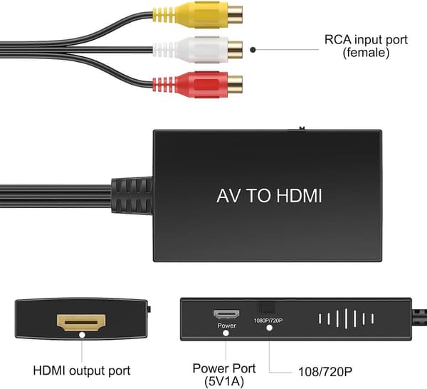 Tulip til HDMI-konverter - AV til HDMI-adapter - RCA til HDMI-konverter - 1080P - Kompositadapter