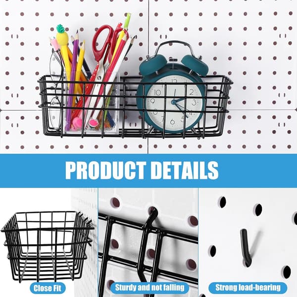 4 st stora pegboardkorgar i svart metallfäste
