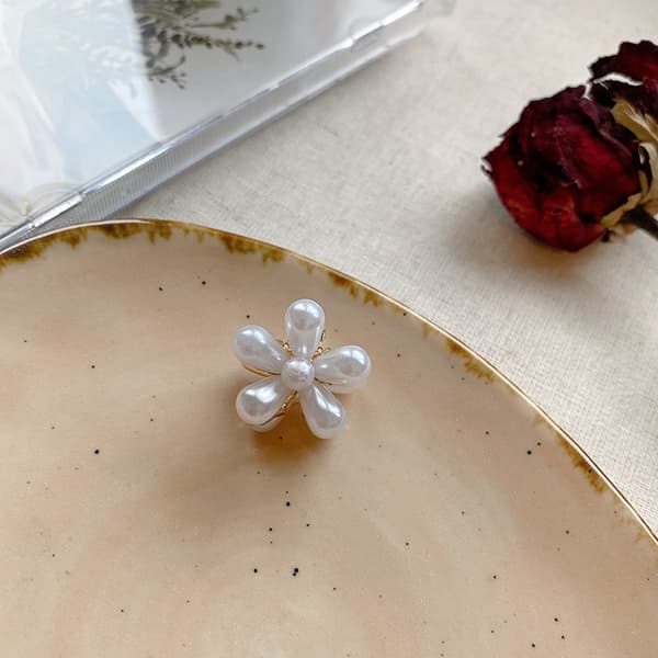 Mini pärlhårklämma, 7 st blomformade hårklämmor, mini pärla
