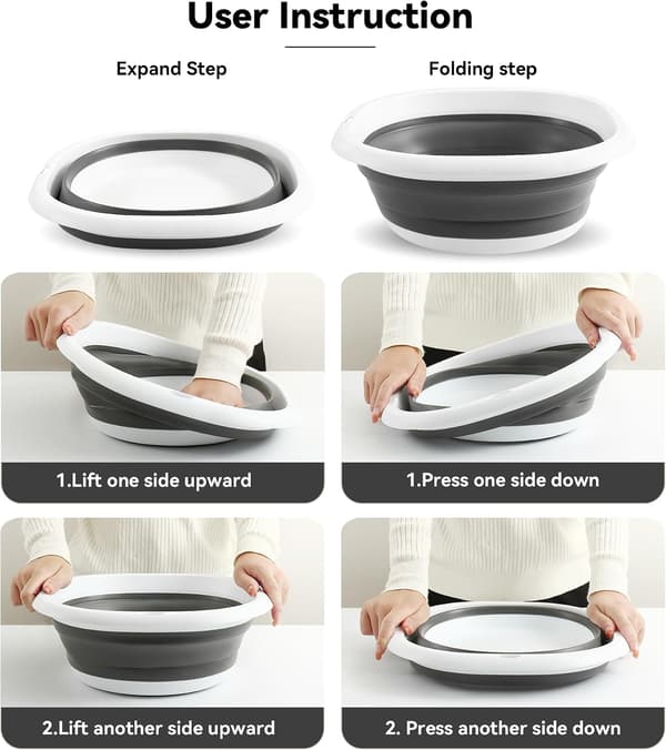 Foldable Basin, Retractable Basin Multifunctional Foldable Basin in Healthy and Odorless Silicone, Foldable Round