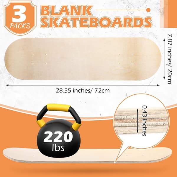 3-pakning blanke skateboarddekk 7-lags lønn maling kunst DIY size_name Orange