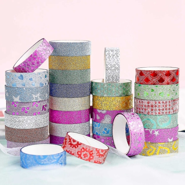 50 Rolls Glitter Washi Tape Set, Decorative Adhesive Masking Tape Compatible With Crafts, Scrapbooking Supplies