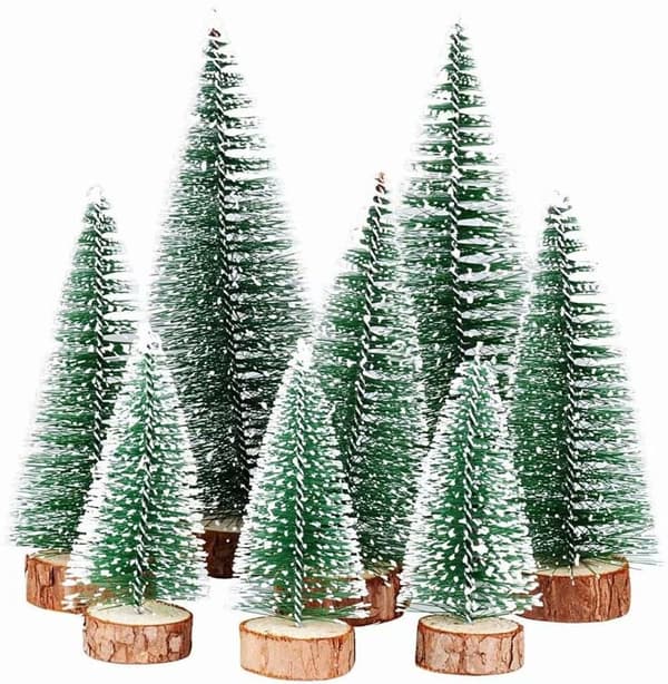 Miniature Pine Sisal Trees with Wooden Base Christmas Tree