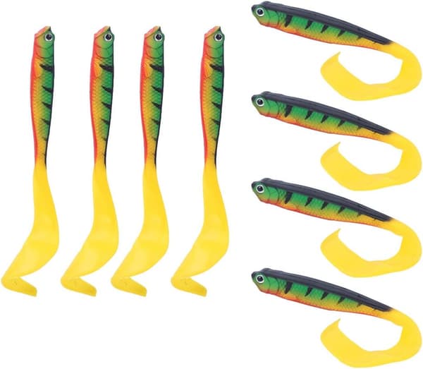 Fiskedrag, sæt med 8, 12 cm, PVC, padlehaledesign