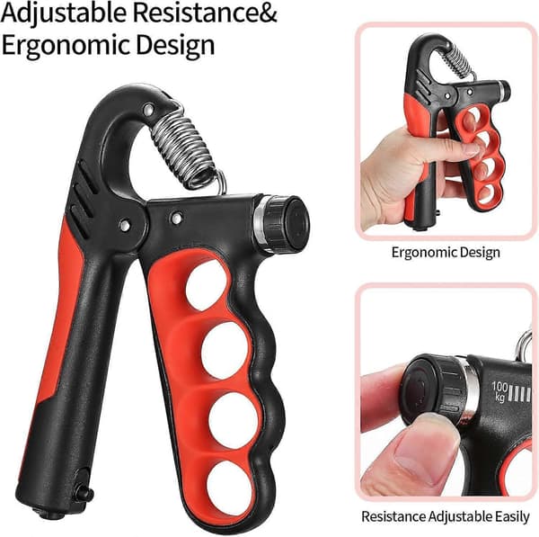 Hand Grip Strengthener, 5-100kg Adjustable Hand Gripper, Forearm Exerciser Kit (Red)