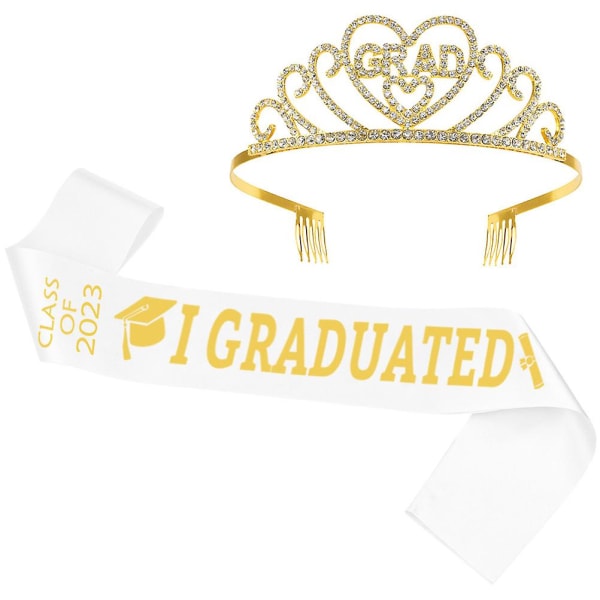 1 Sæt Graduation Satin Sash Crown Tiara Kit Graduerede Festdekorationer Hvid 160X9.5CM White 160X9.5CM