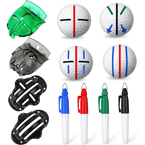 8 Pak Golf Boldmærker Liner Tegnemarkør, 4 Golf Boldmærker Stencil og 4 Farvede Golf Boldmærker