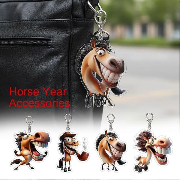 Cartoon Creative Big-Mouth Horse Acrylic Pendant Keychain Backpack Accessory [DB] Style1 Style1