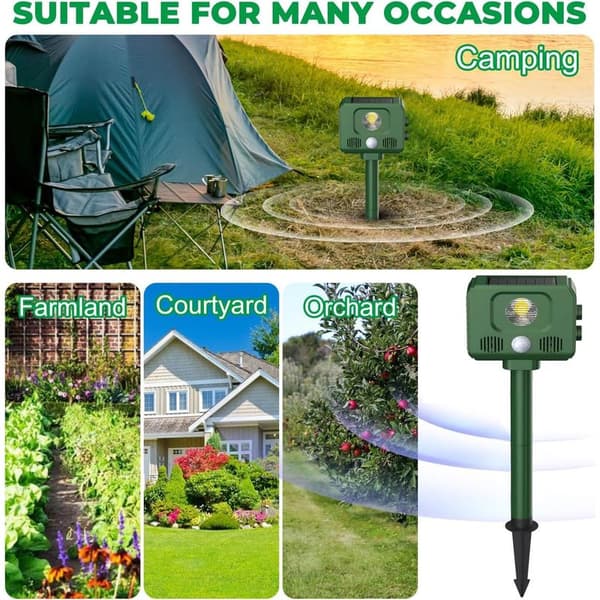 Solar-powered Cat Repellent for Gardens, with Flashing LED Light and PIR Motion Detector, IP44 Waterproof, Ultrasonic Repeller, Device