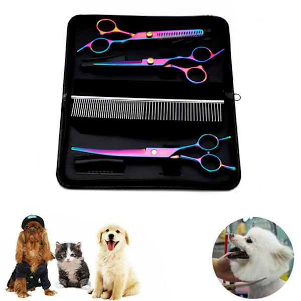 Dog Scissors / Set with Straight Shears, Thinning Shears, Curved Shears, Comb MultiColor MultiColor MultiColor