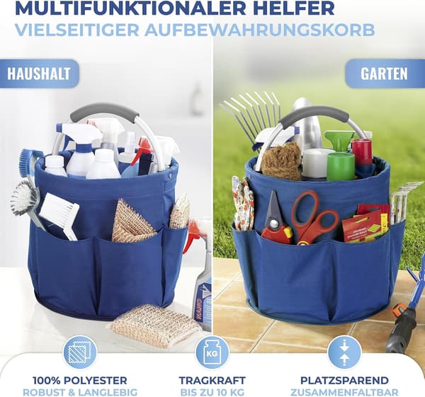 wxsp 1-piece Navy Blue Open Foldable Basket - Storage Basket with Aluminum Handles - Open Design for Easy Access