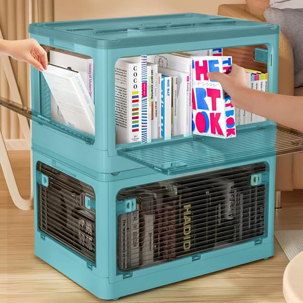 Foldable Storage Box, Storage Box with Lid, Stackable Toys, 8.2 Gallon Foldable Storage Box (Blue 1-Pack)