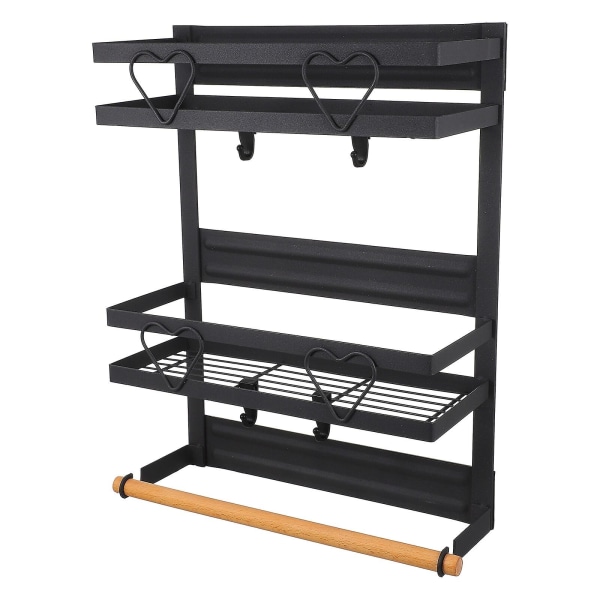 1 Pc Storage Rack Refrigerator Side Rack Double-layers Sundries Holder For HomeBlack40X30CM