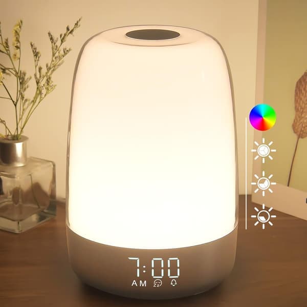 Sunrise Simulation Alarm Clock Night Light 3 Modes Dimmable RGB Bedside Lamp Touch Wake [Ho]