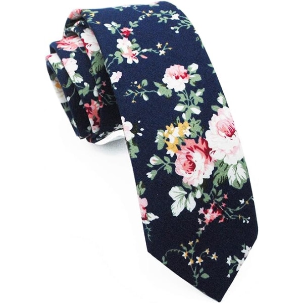 Herr Casual Skinny Floral Tie Combo Set med Blomma ficka Fyrkantig bomullsslips Handgjorda slips set(2st)