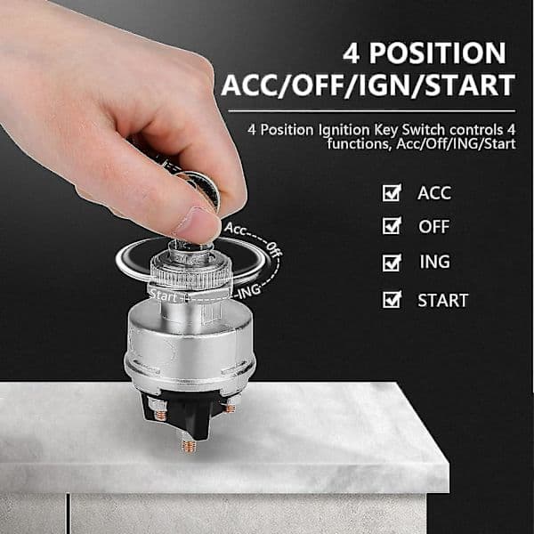 Ignition lock with key, 4-position universal ignition switch 12v for car, truck, tractor, trailer, forklift and more, Acc/off/ign/start