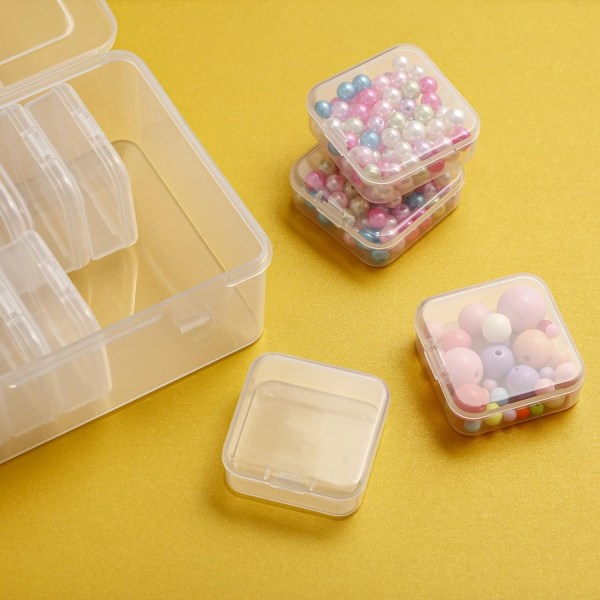 Små perlebeholdere, 15 stykker plastoppbevaringsbokser Mini klare perleoppbevaringsbeholdere Gjennomsiktige esker med hengslet lokk og re