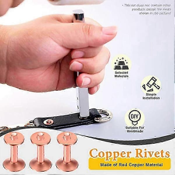 25 Sets Copper Rivets with Washers, 15/32 Inch Long Leather Copper Rivets, Suitable for Belts and Leather Red Röd