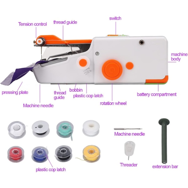 Kannettava miniompelutyökalu, kädessä pidettävä ompelukone Oranssi kannettava mini DIY ergonominen kahva sähköinen ompelukone matkaperheelle aloittelijoille