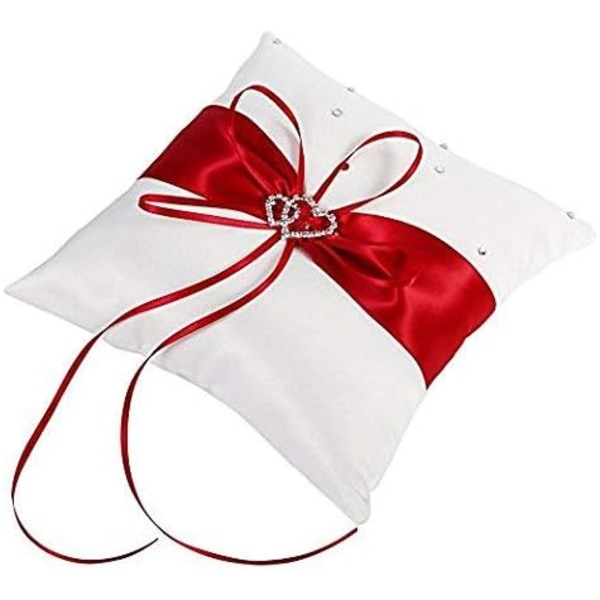 Bryllups pude til ringe med dobbelt hjerte dekoration 20*20cm rød