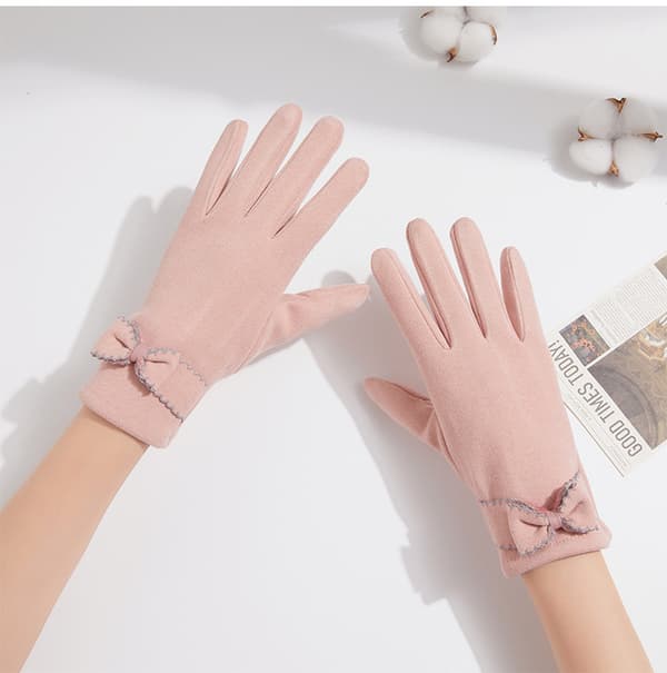 Vinterhandsker Dame Bløde Luffer Efterårssløjfe Fortykket Varme Skærmhandsker Dame Pink