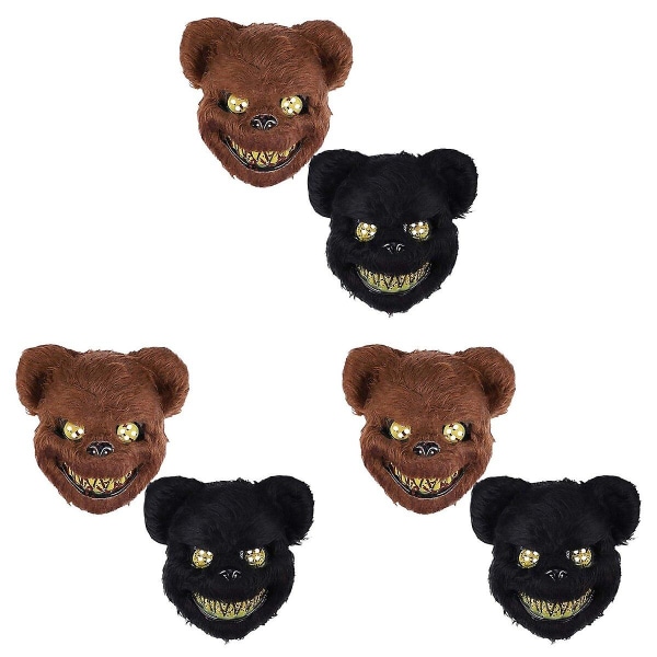 3 Par Scary Bloody Bear Masker for Fest og Opptreden til Halloween (Svart Brun) 3 par 26X25CM 3 pairs 26X25CM