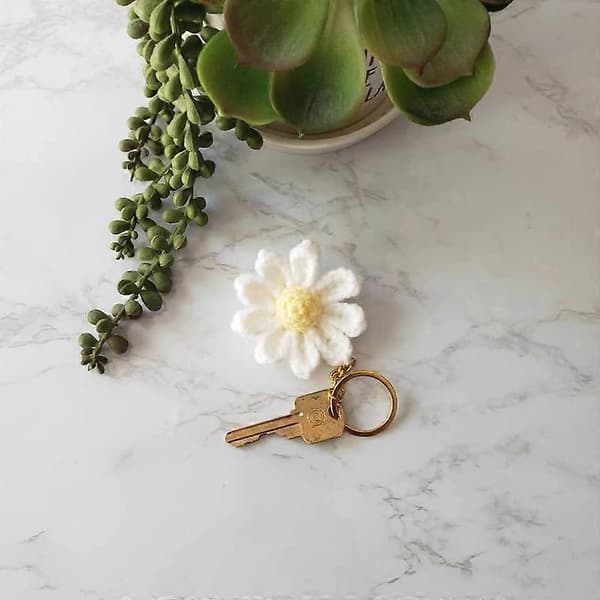 Söt Tusensköna Nyckelring, Virkad Blomma Väskberlocker