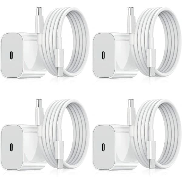 4-Pack PD20W Charger & Cable Set for Fast Charging 15/14/13/12