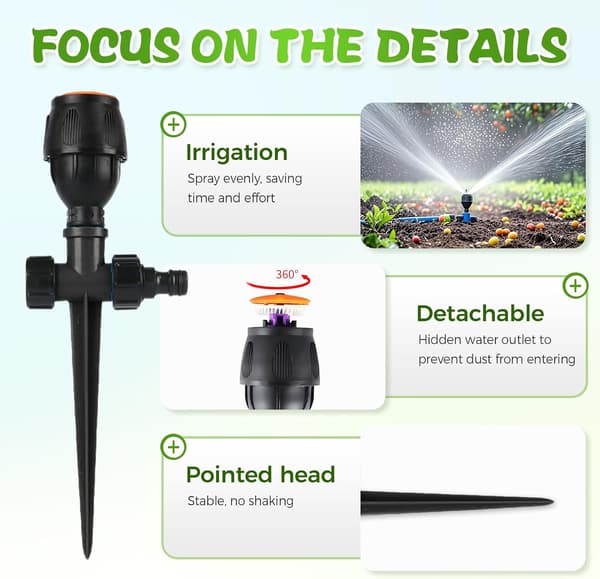 360° Rotating Garden Sprinkler - Water Sprinkler with 10-24m Coverage, Adjustable for Lawn, Crops, and Dust Control (Blue)
