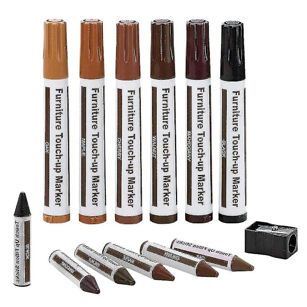 6-pack Möbelmarkörer Magic Scratch Cover Touch Up Pennor Reparera Trämöbler