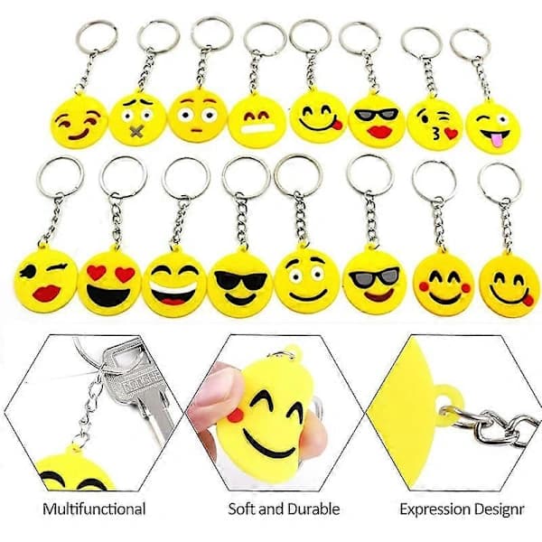 64 kpl Mini Emoticon Avaimenperä Pehmo (16 ilmettä), Söpö Avaimenperä