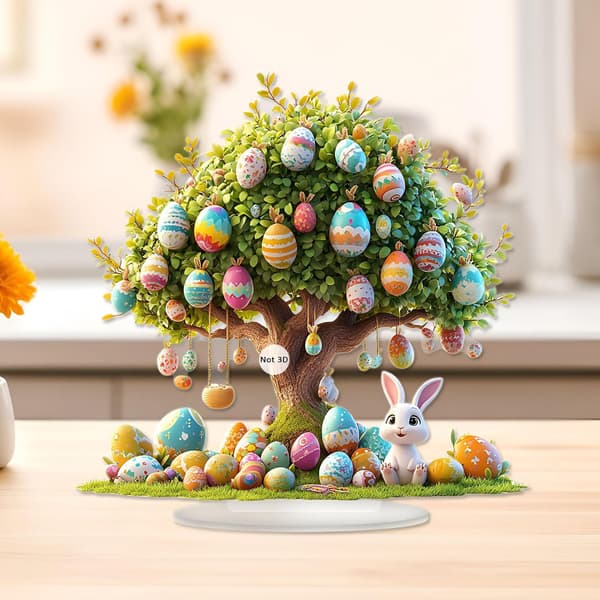 Easter Egg Tree Decoration Flat Acrylic Easter Bunny Ornament 17x24cm Holiday Home Decor