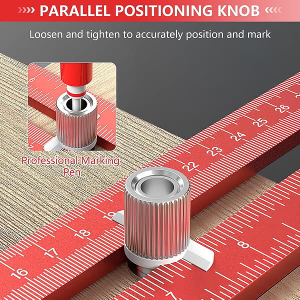 T-shaped Carpenter's Square with Marking Ruler, 40 cm Aluminum Alloy Protractor, Adjustable Woodworking Protractor (Red)