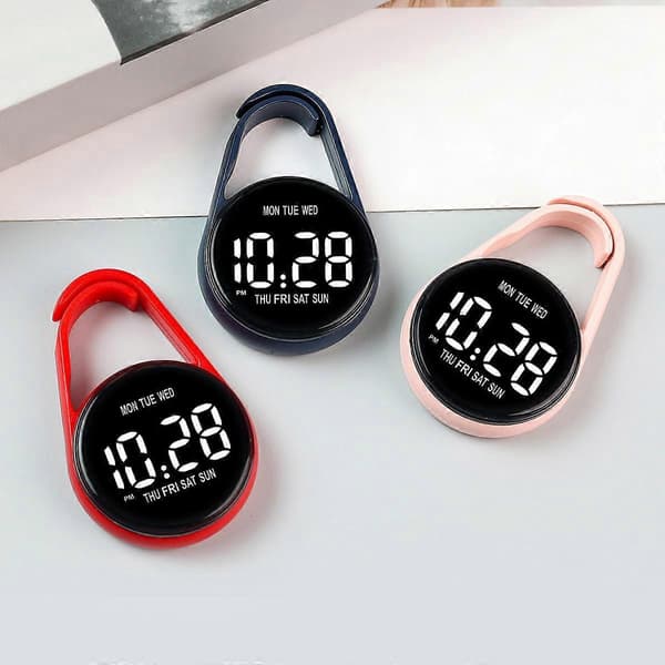 Touchscreen Digital Pocket Watch Keychain Clip for Students Accurate Time LED Display Electronic Clock Accessories White White