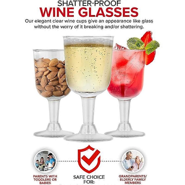 Klara Plast Vinglass Resirkulerbare - Knusesikre Vinglass - Engangs & Gjenbrukbare Beger For Champagne Dessert