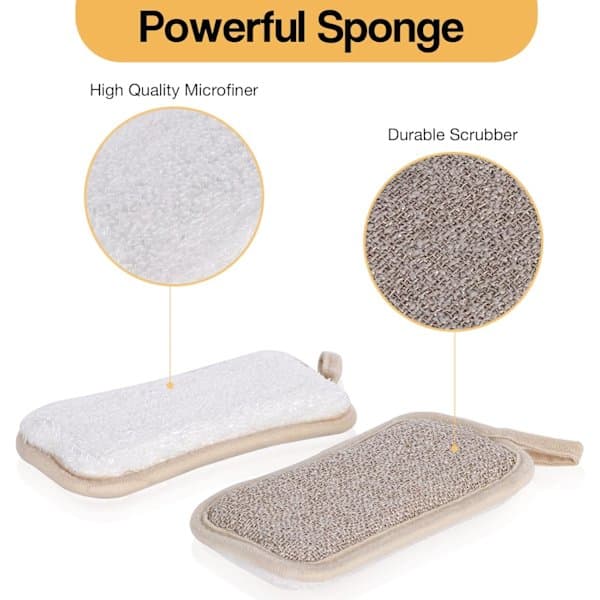 Organic Dish Sponges, 6 Pcs Reusable Scrub Sponges, Kitchen Sponge, Double Sided Dirt Removal, Dishes, Pots and Pans (6 Pcs)