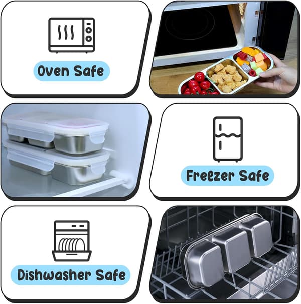 2-pack Stainless Steel Snack Boxes, 2 and 3 Compartment Bento Snack Boxes, Leak-Proof Sauce Boxes, Metal Bento Boxes