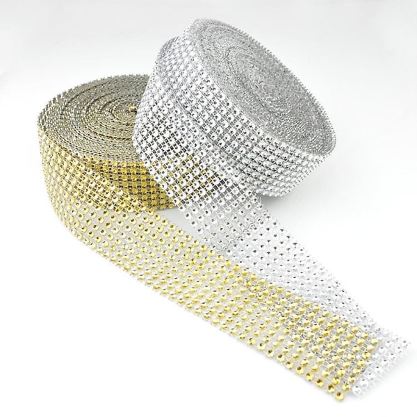 Gull Sølv Diamant Mesh Rhinestone Wraps Bånd Krystall Rull Trim Glitter Mesh Wrap DIY Bryllup Blomst Dekorasjon