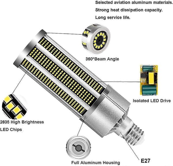 50W LED Corn Bulb - E27/E39/E40 Ultra Bright Ceiling Light, 3000K 6000LM Warm White, 350W Equivalent for Warehouse & Garage