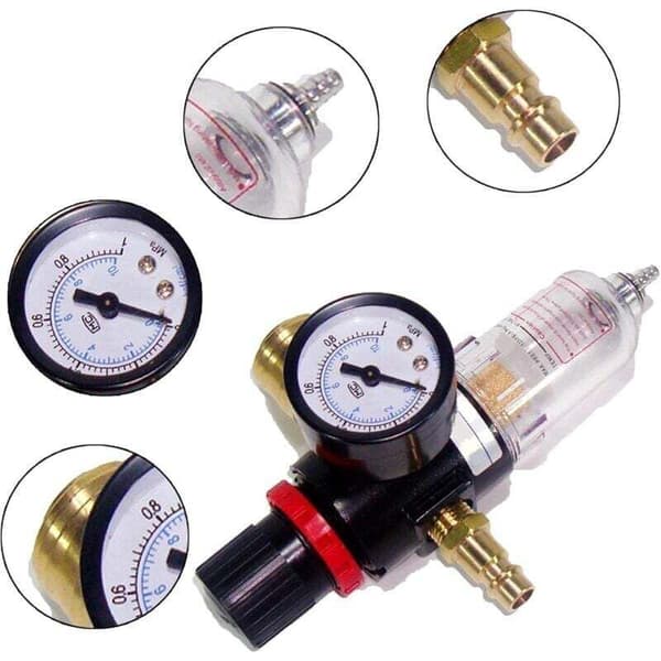 1/4″ Compressed Air Pressure Regulator with Water Separator and German Quick Couplings – Pneumatic Maintenance Unit
