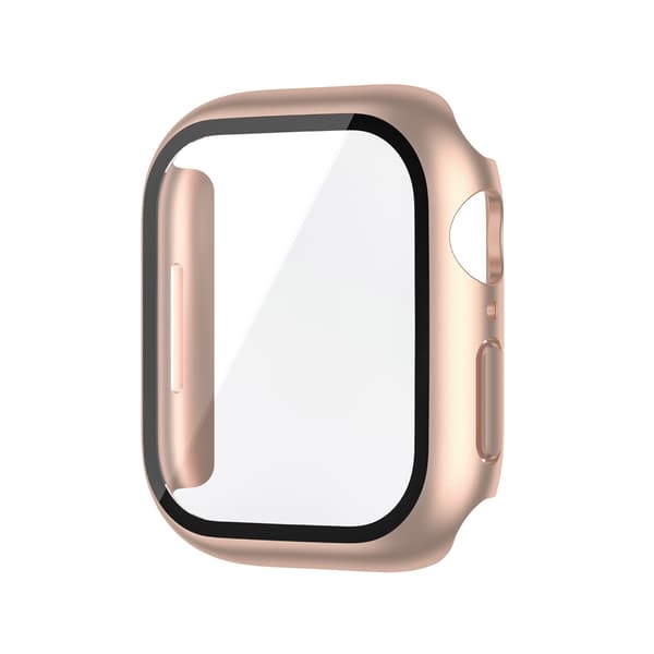Rose Gold PC Protective Case with Tempered Glass Screen Protector Compatible with Apple Watch 4/5/6 44mm