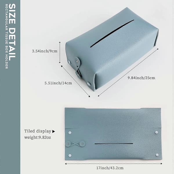 Leather Tissue Box Holder, Rectangular Square, Tissue Box Cover for Car, Home, Bathroom, Bedroom, Office, Nightstand, Desk and Table (03 Blue)