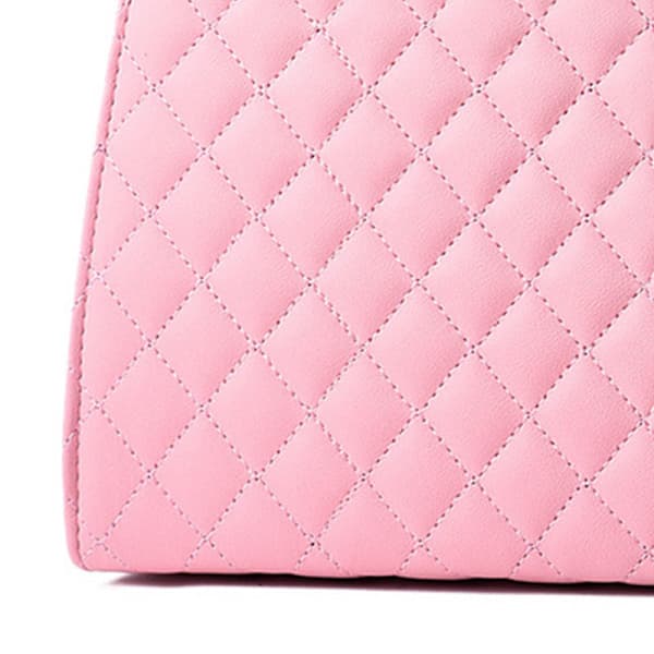 Women's Shoulder Bag, Large Capacity, PU Leather, Embroidered Rhombus, Handle, Shoulder Bag, Pink, Free Size [C]