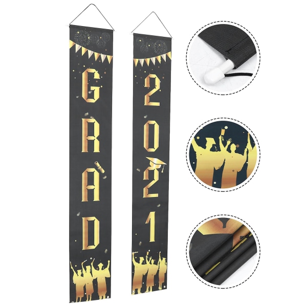 2 stk. Graduation Party Couplets Dørgardin Dørbanner Graduation Dekorasjoner Svart 180X30CM Black 180X30CM