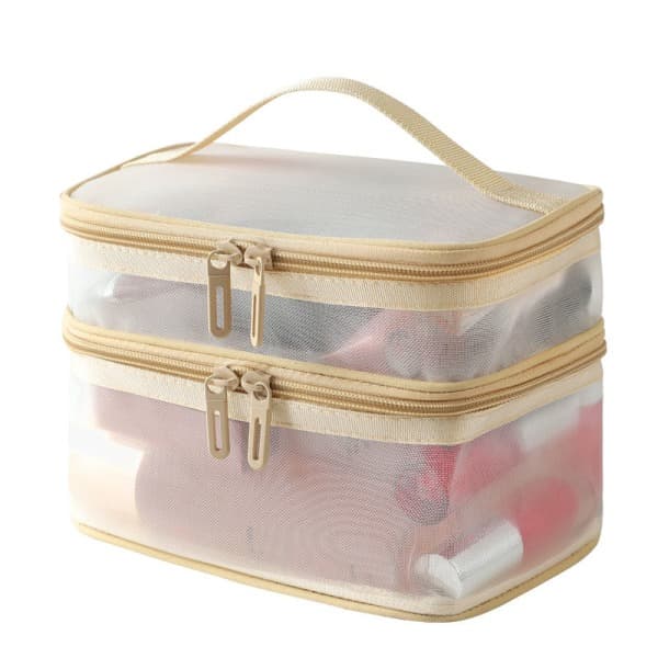 Kosmetiktaske med dobbelt lag, beige Beige