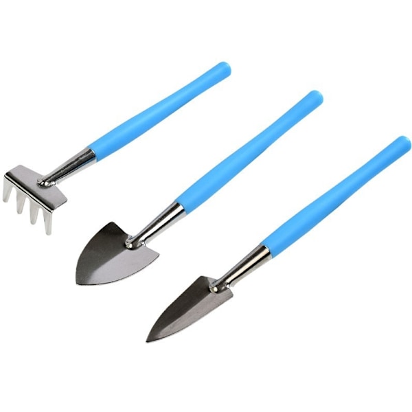 Miniatyr Hage Spade Sett for Planting - Kompakt Mini Rustfritt Stål Tredelt Pottemontert Blå