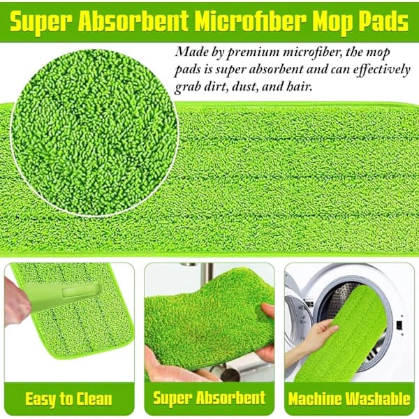 Spraymopp for kost - 360° roterende mopp - 600 ml påfyllbar tank, gjenbrukbare puter, 1 skrape