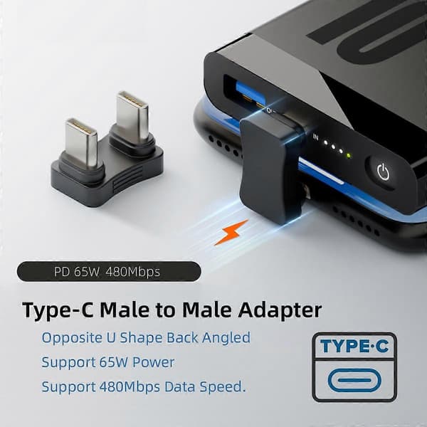 UC-009-MM Armbåge U-Form Dubbelhuvud USB-C Adapter 480 Mbps Snabb Överföring Typ-C Hane till Hane